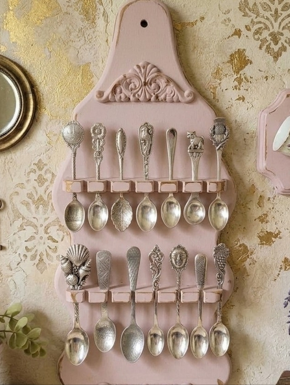 Vintage Upcycled Pink Wooden Spoon Or Flower Wall Decor